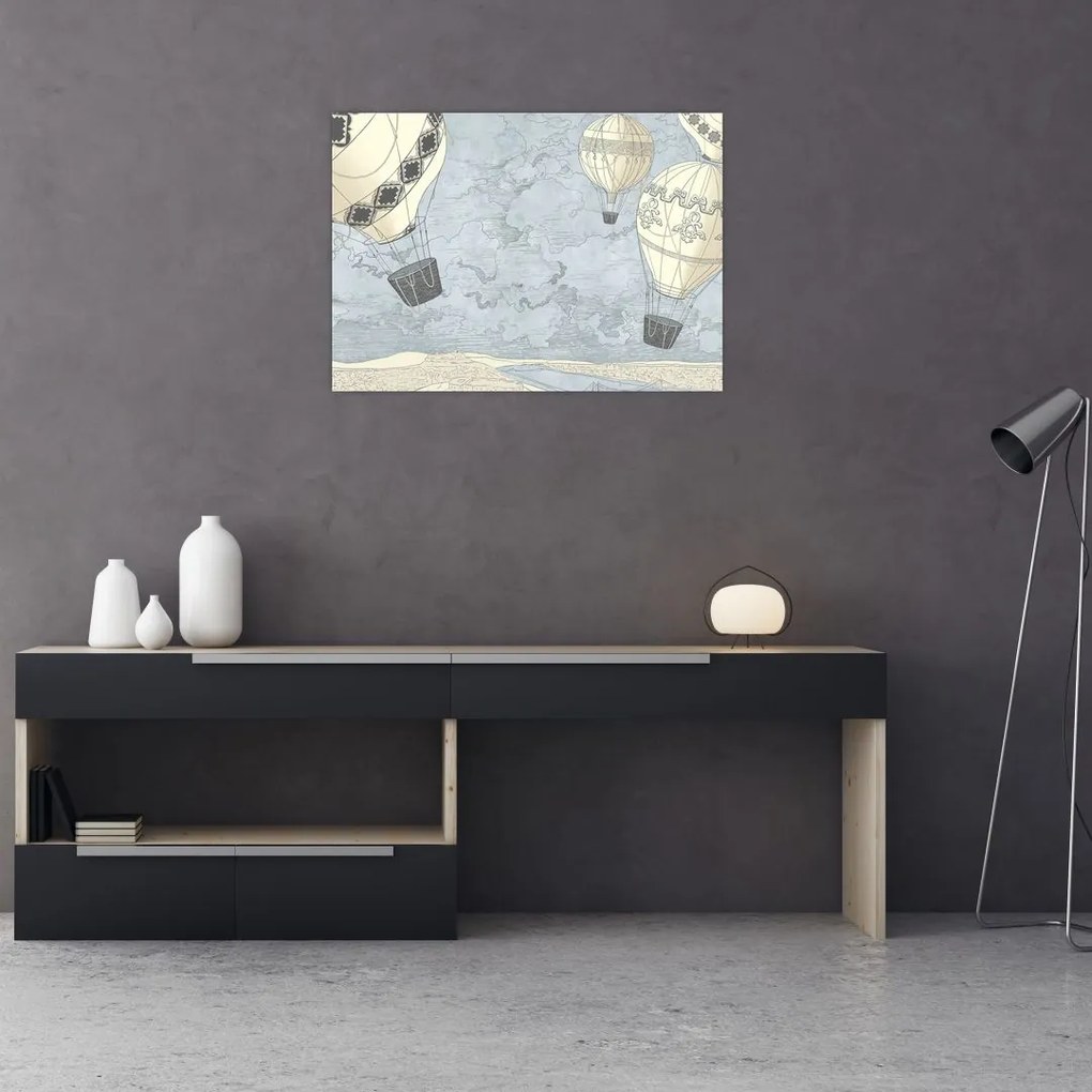 Tablou - Baloane deasupra orașului, nuanțe reci (70x50 cm)