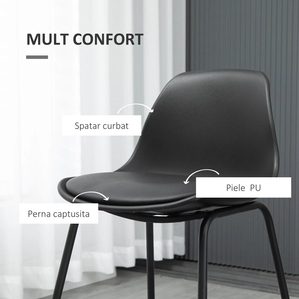 Scaune de bar, set din 2 piese cu scaun tapitat cu Protectie anti-alunecare, PU si otel, 43x43x97,5cm, negru HOMCOM | Aosom RO
