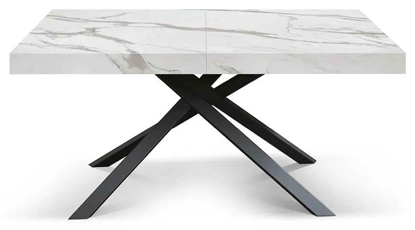 MASA TIFANY BLAT ALB MARMORAT - 160 cm / 90 cm / h 77 - Pal - EFECT MARMURA - Extensibila - NEGRU - Metal