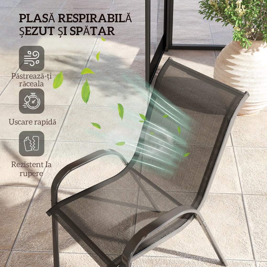Outsunny Set de 4 Scaune Suprapozabile cu Spătar Înalt și șezut din Plasă, 54x71x93 cm, Negru | Aosom Romania