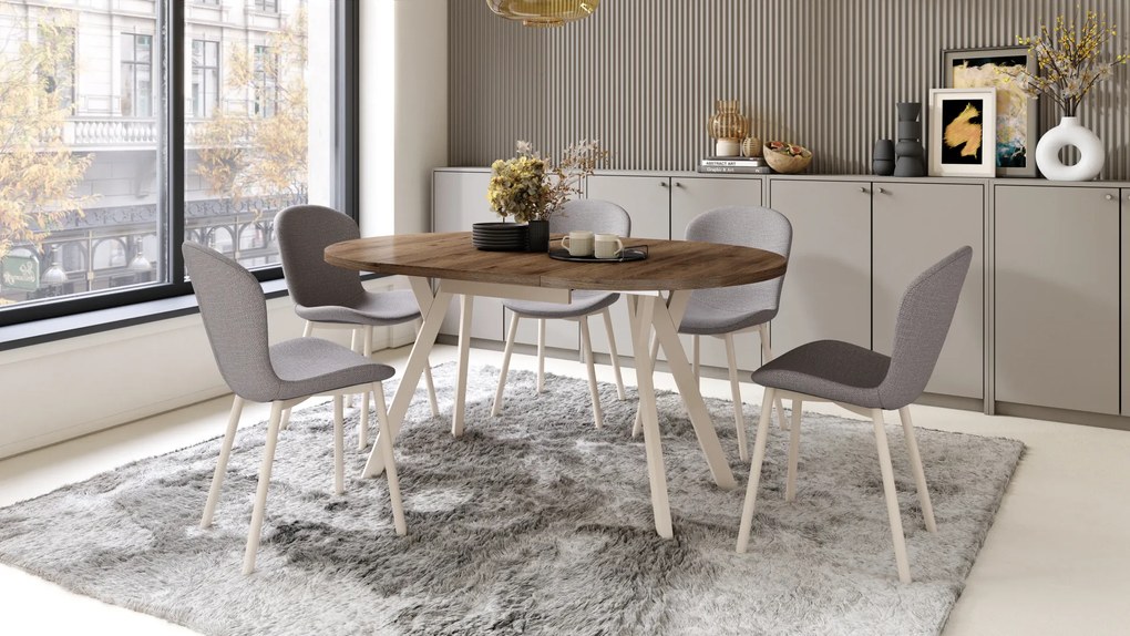 MAZZONI EXPORT FIORA Gri deschis Taupe (material Basel 34) / cadru bej – SCAUN MODERN TAPITAT DIN CHENILLE PENTRU LIVING/BUCĂTĂRIE