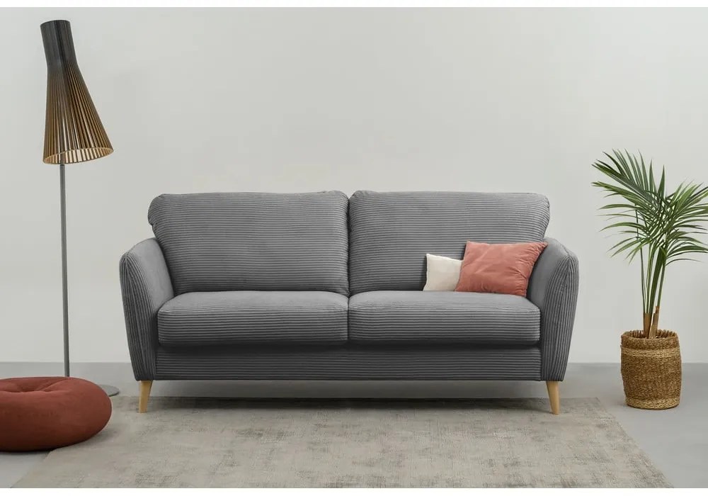 Canapea gri închis cu tapițerie din catifea reiată 170 cm Paris – Scandic