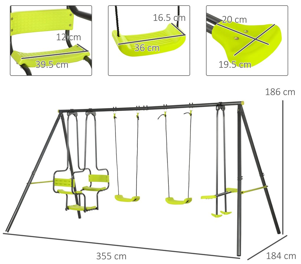 Outsunny Balansoar 4 agrafe portico cu balansoar - dim. 3,55L x 1,84l x 1,86H m metal epoxid anticoroziv PE Gri | Aosom Romania