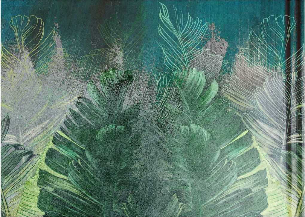 Tablou pe sticlă - Textura de beton cu frunze (70x50 cm)