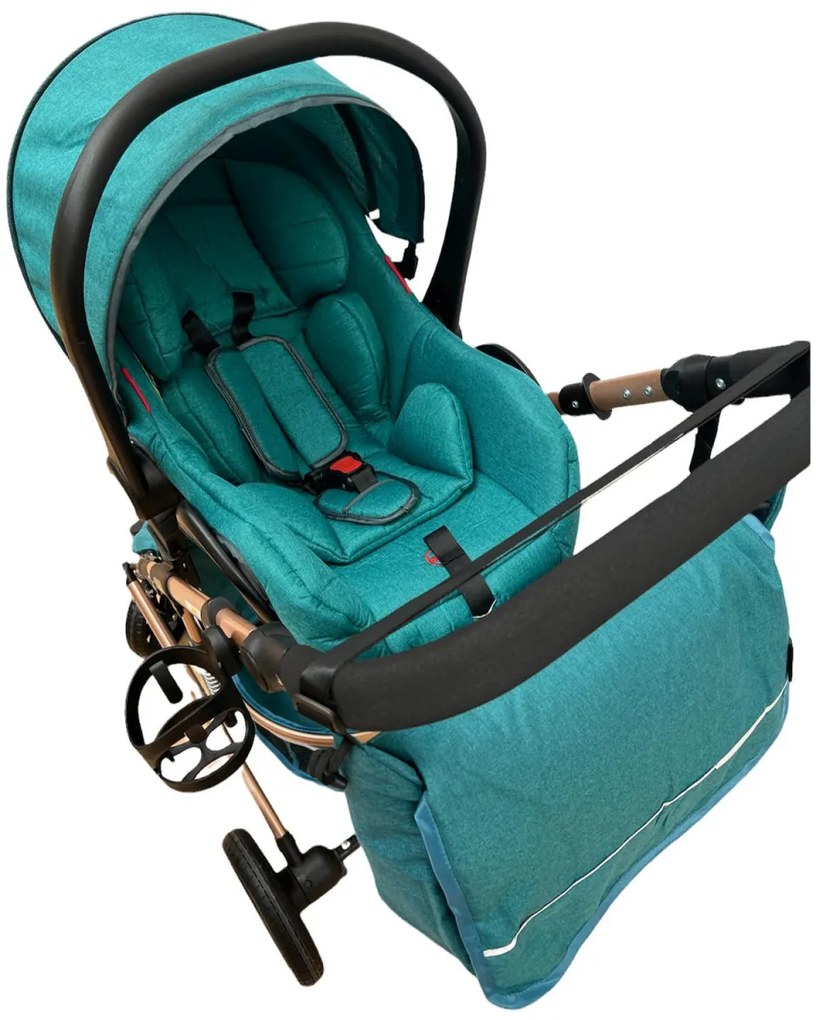 Carucior 3 in 1 reversibil cu scoica auto si geanta, 0-36 luni, Multicolor - CPC-10-turcoaz