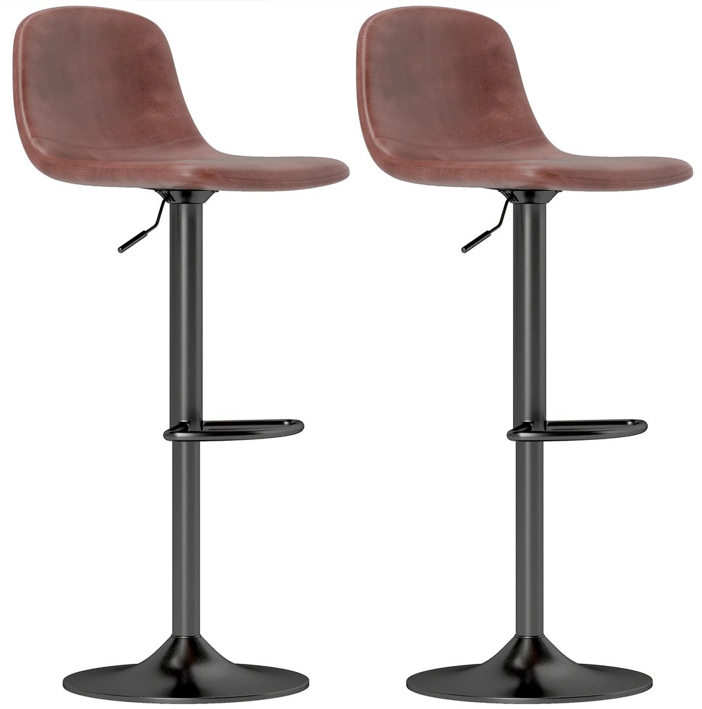 HOMCOM Set 2 Scaune Inalte Reglabile 360° cu Spatar si Suport pentru Picioare pentru Bucatarie Bar sau Sufragerie 40,5x44x84-104 cm Maro | Aosom Romania