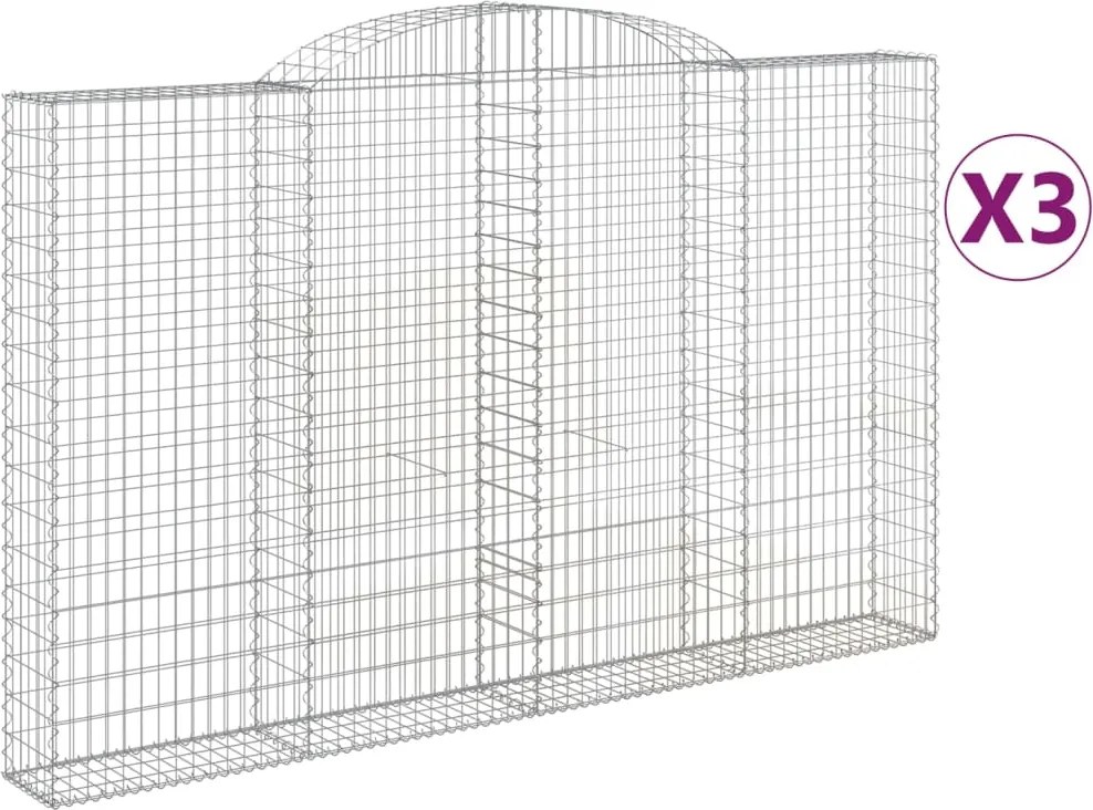 vidaXL Coșuri gabion arcuite 3 buc, 300x30x180/200 cm, fier galvanizat