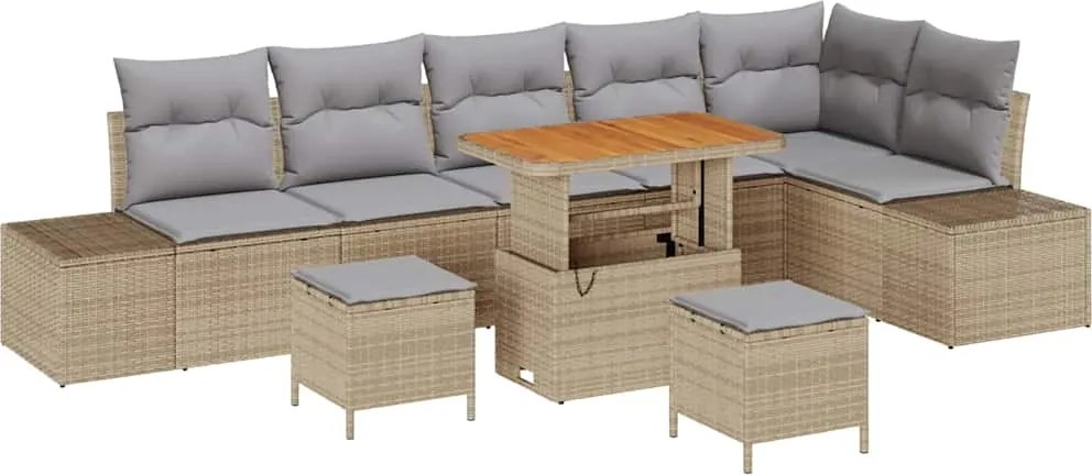 vidaXL Set de canapele pentru grădină cu pernă 9 pcs Bej Rattan poli