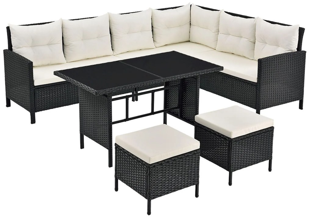 Jusky Set ratan de gradina Manacor - perne negre, albe