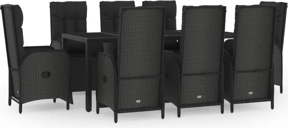 vidaXL Set mobilier de grădină cu perne, 9 piese, negru, poliratan