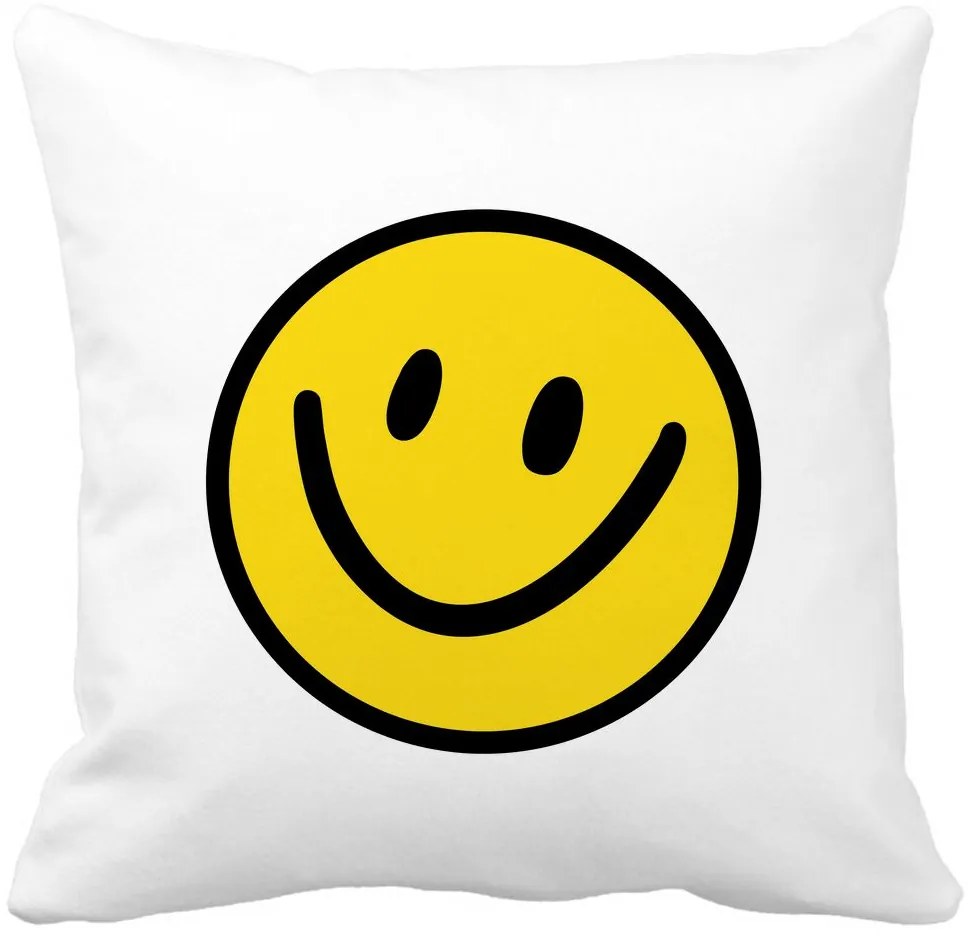 Perna Decorativa Patrata Smiley Face 2,40x40 cm, Alba, Mata, Husa Detasabila, Burduf