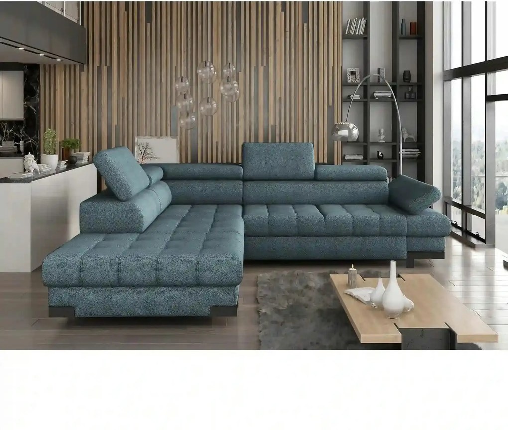 Coltar extensibil SELVA L, sezlong stanga, stofa catifelata albastru -