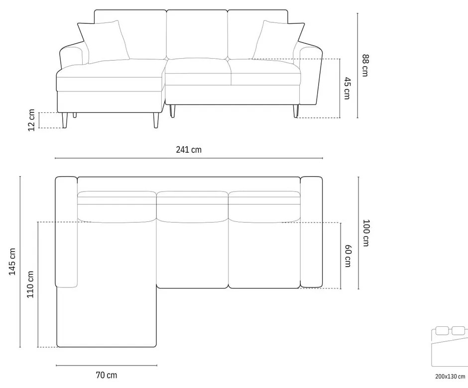 Colțar negru extensibil, cu spațiu de depozitare cu tapițerie din catifea reiată (cu colț pe partea stângă, cu șezlong) Kyoto – Cosmopolitan Design