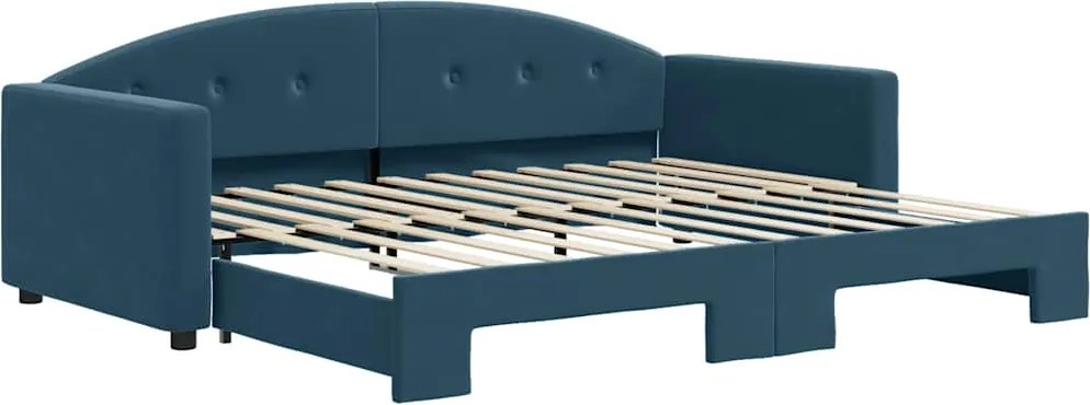 vidaXL Pat de zi cu extensie, albastru, 90x200 cm, catifea