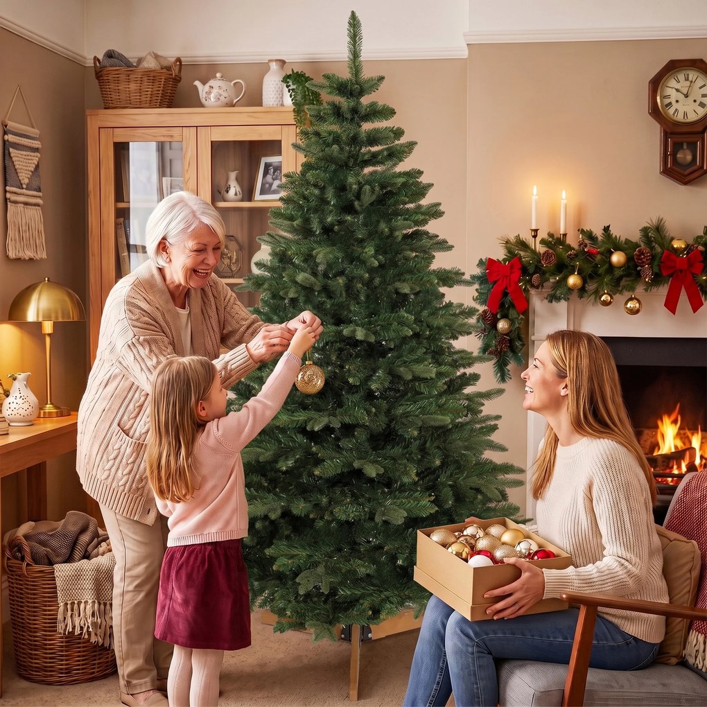 HOMCOM Brad artificial de Crăciun Brad Nobil, 1161 ramuri, 210 cm, verde | Aosom Romania