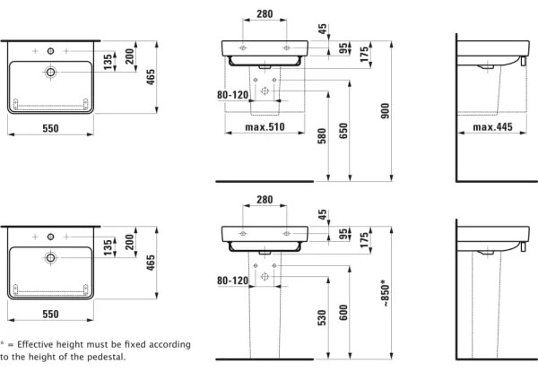 LAUFEN H8109620001041 - Lavoar PRO 55 x 46,5 cm pentru montaj pe blat/suspendat, ceramică albă
