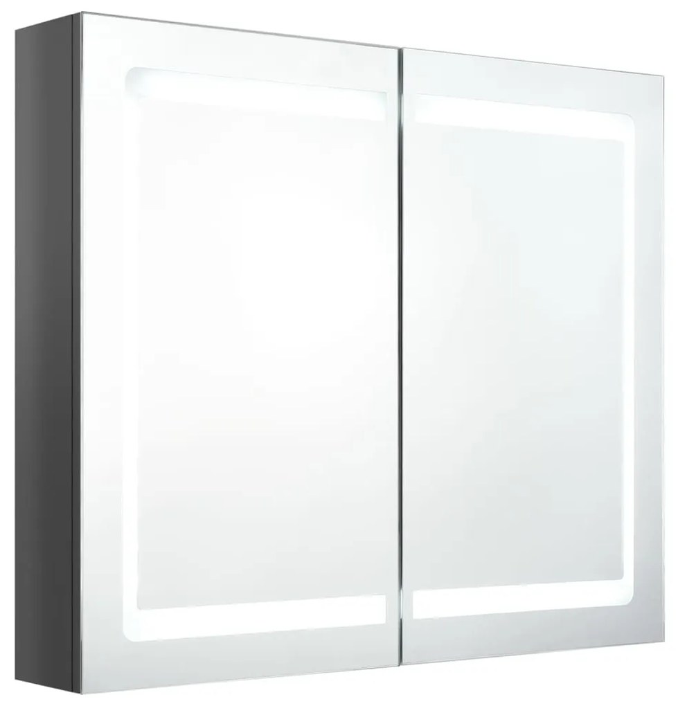 326514 vidaXL Dulap de baie cu oglindă și LED, gri strălucitor, 80x12x68 cm