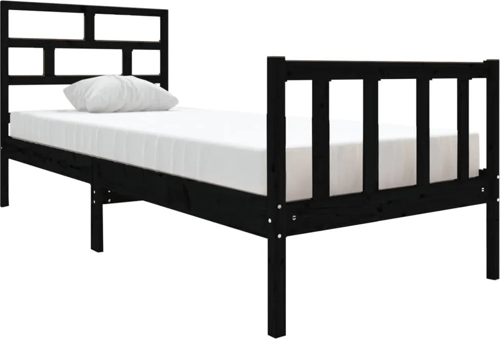 vidaXL Cadru de pat mic single, negru, 75x190 cm, lemn masiv de pin