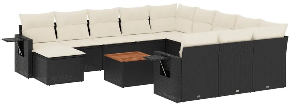 3224866 vidaXL Set mobilier de grădină cu perne, 13 piese, negru, poliratan