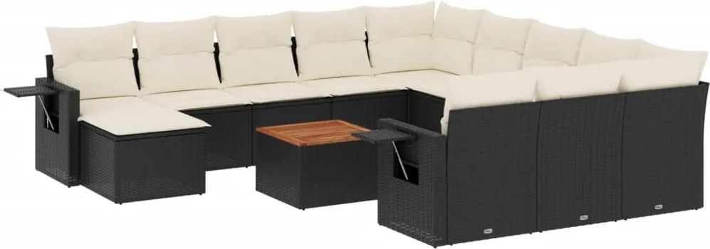vidaXL Set mobilier de grădină cu perne, 13 piese, negru, poliratan