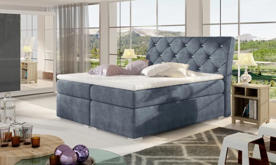 Pat tapitat, boxspring, cu spatiu pentru depozitare, 160X200 cm, Balvin 2, Eltap (Culoare: Gri inchis piele)