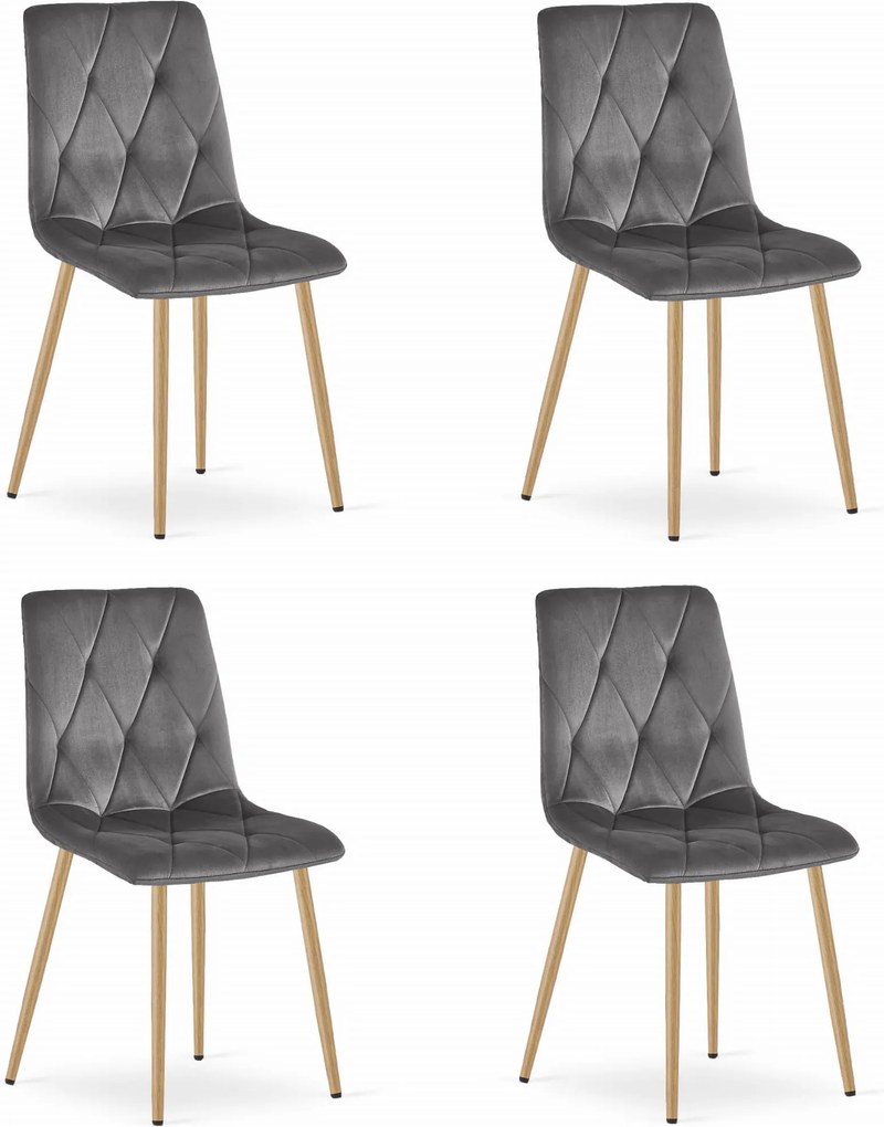 Set Scaune 4 Bucatarie/Dining Fido Picioare Finisaj Lemn, Catifea Gri