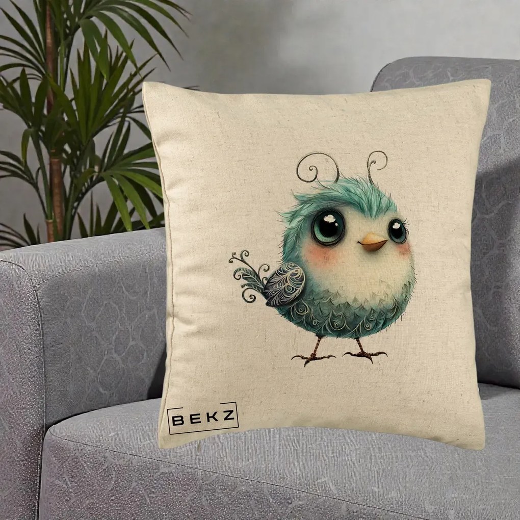 Perna Decorativa Pui Teal cu Aripioare Ornamentale, 40x40 cm, Bej, Husa Detasabila, Perna Inclusa, BEKZ®
