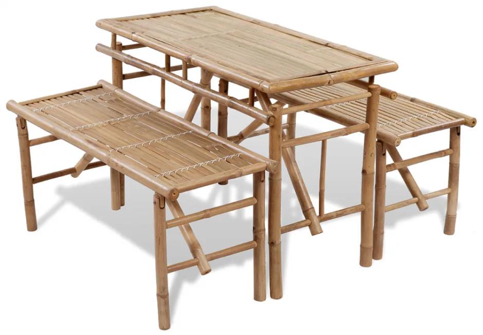 Set mobilier exterior pliabil din lemn de bambus 2 banci+1 masa