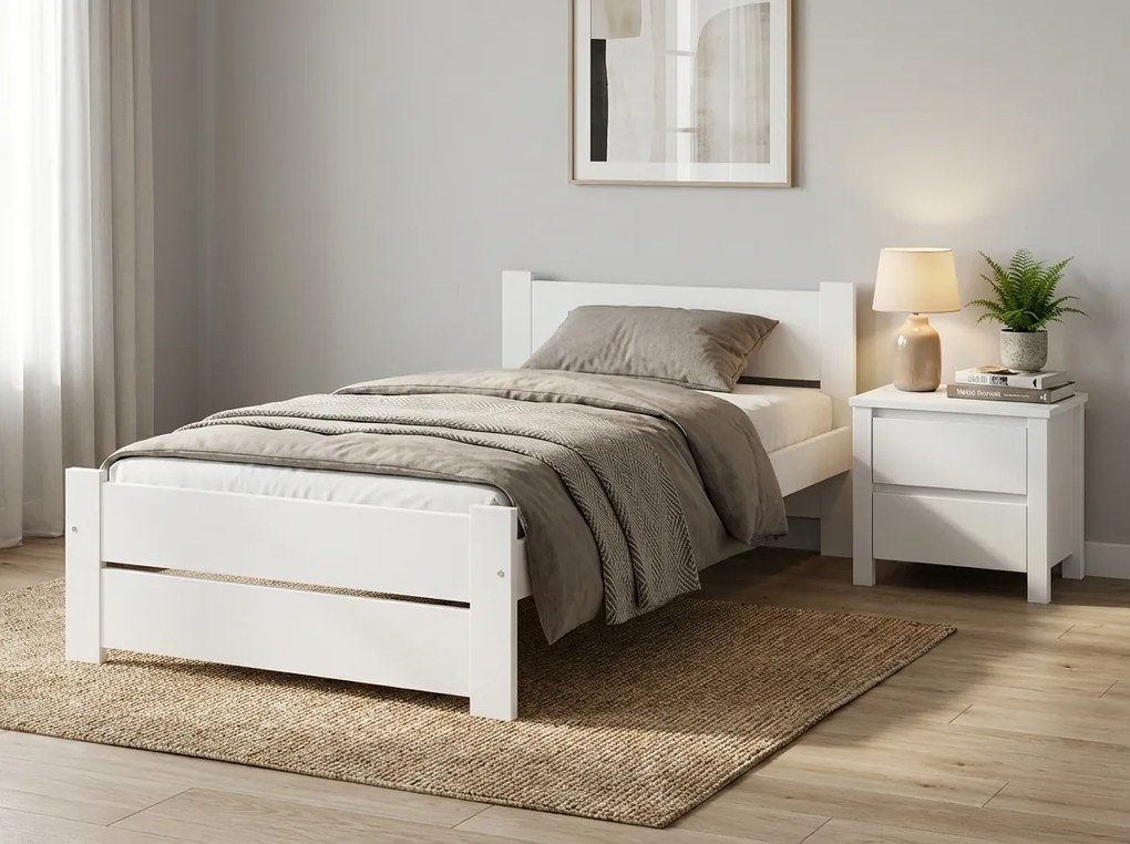 Pat IKAROS DOUBLE 80 x 200 cm, albă Saltea: Saltea Coco Maxi 20 cm, Somiera: fara somiera