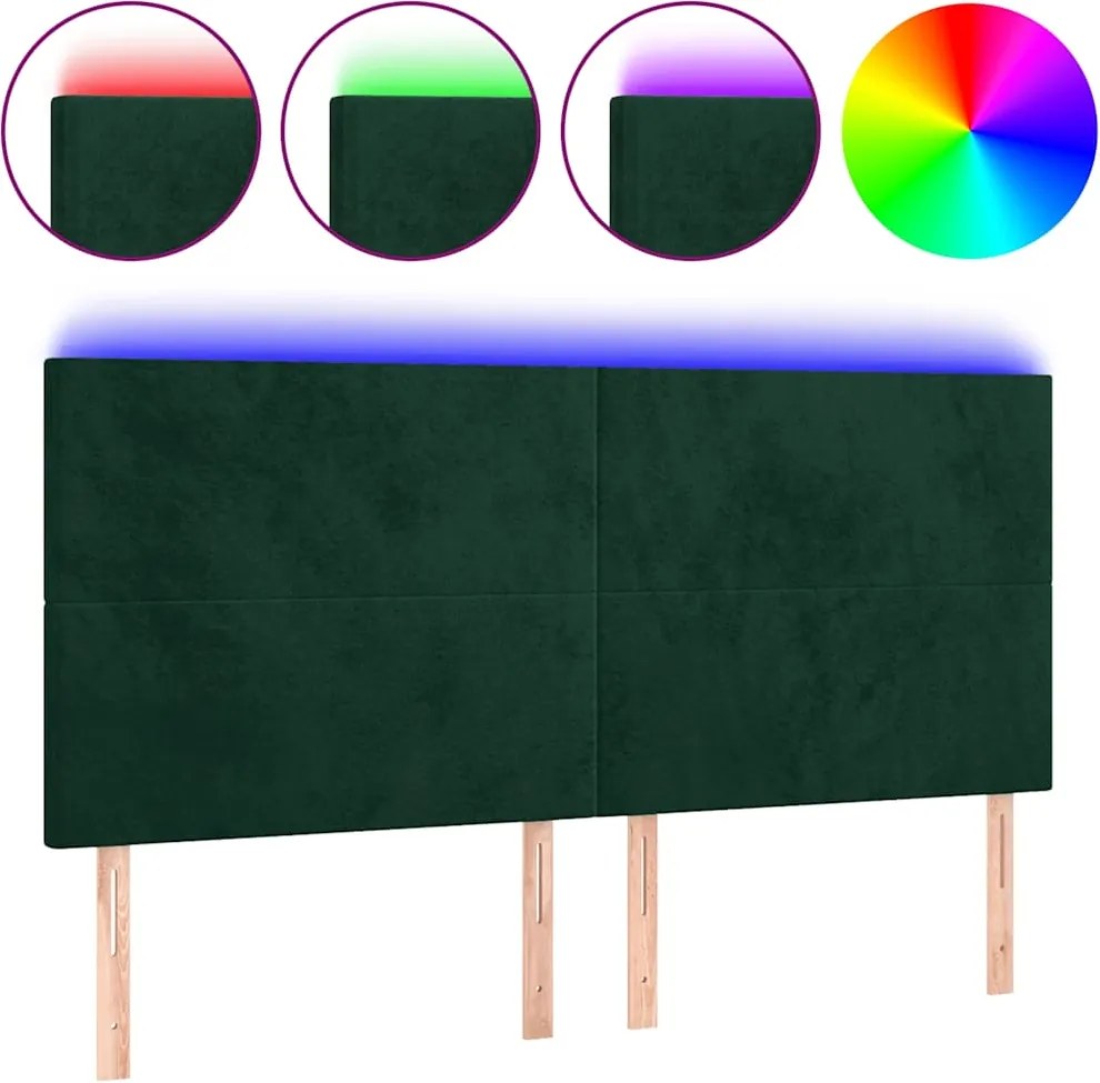 vidaXL Tăblie de pat cu LED, verde închis, 160x5x118/128 cm, catifea