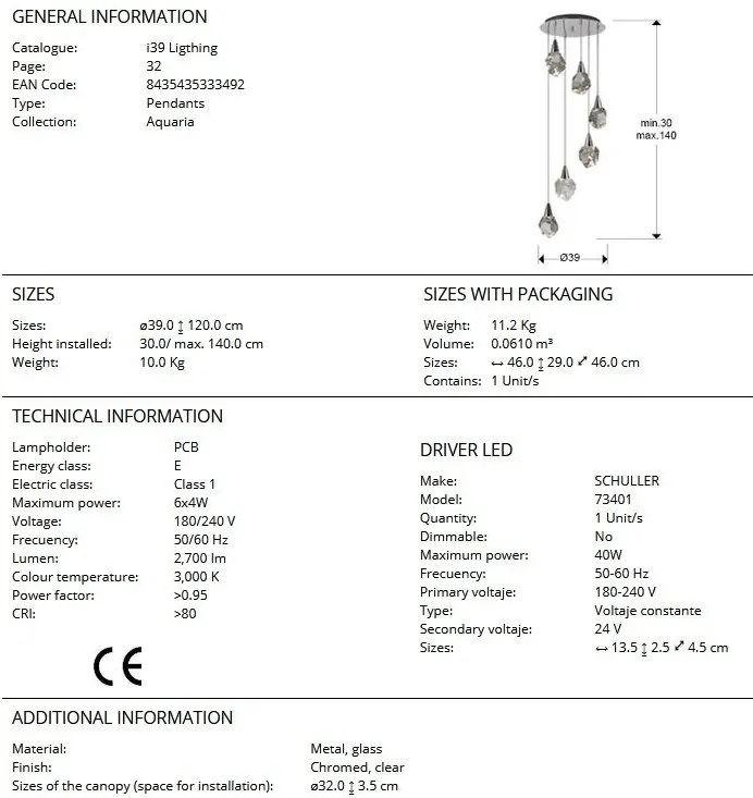 Lustra cu 6 Pendule LED design modern decorativ Aquaria crom