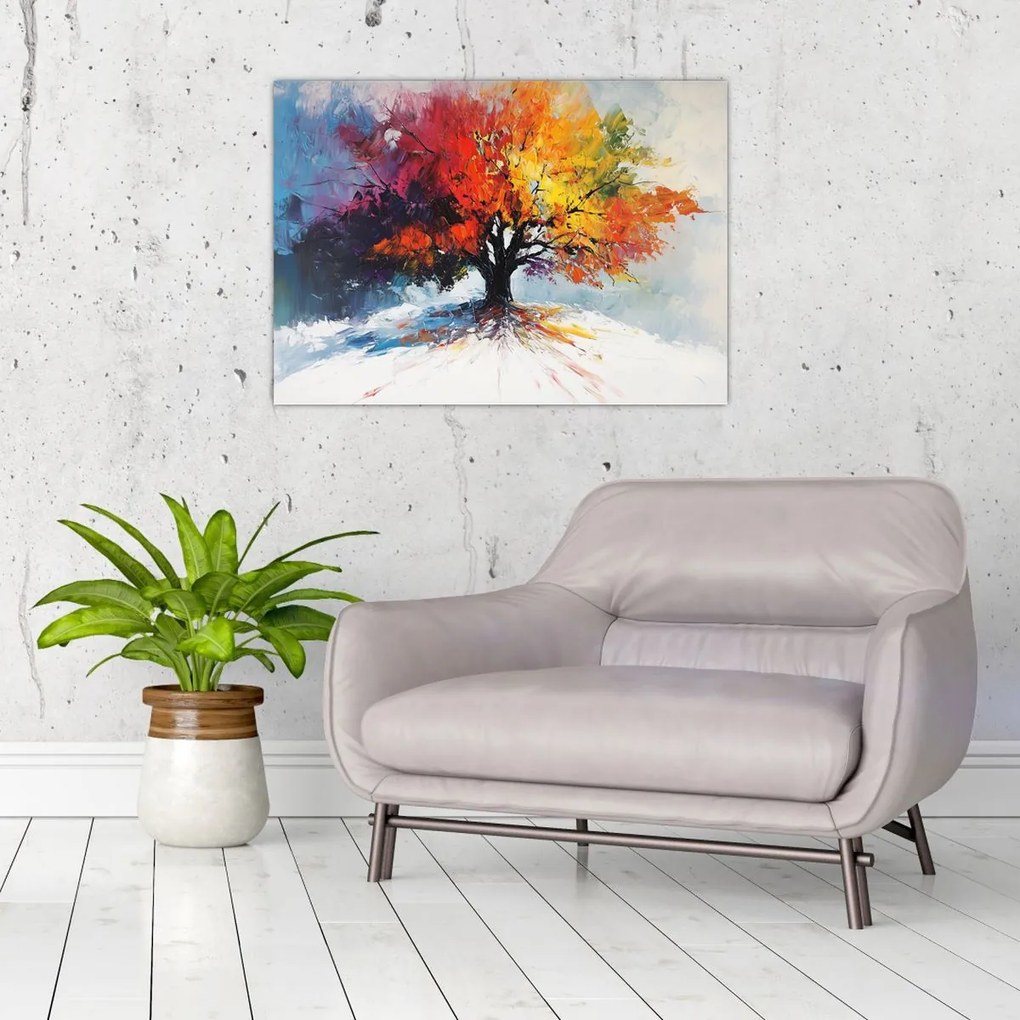 Tablou pe sticlă - Copac multicolor (70x50 cm)