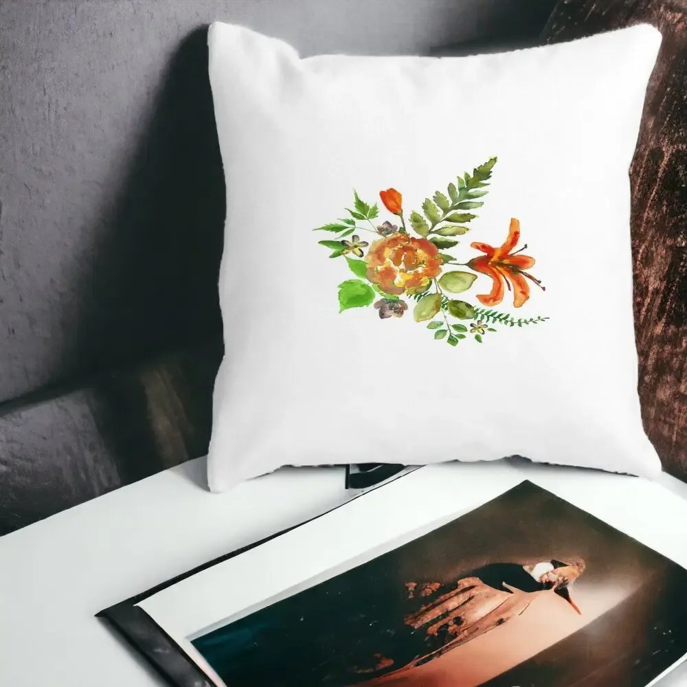 Perna Decorativa Patrata Florale, 40x40 cm, Alba Mata, Husa Detasabila, Perna Inclusa, BEKZ®