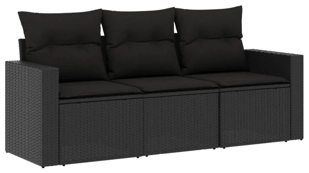 3250992 vidaXL Set mobilier de grădină cu perne, 3 piese, negru, poliratan