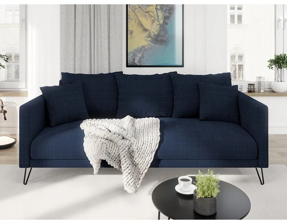 Canapea albastru-închis cu tapițerie din chenille 200 cm Freya – Ropez