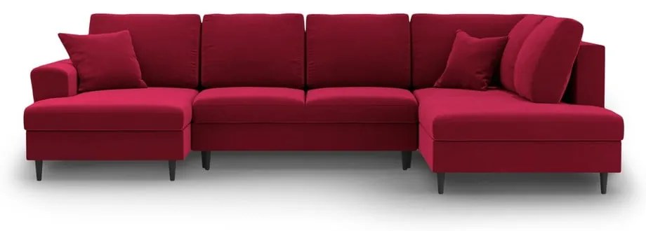 Colțar roșu extensibil, cu spațiu de depozitare cu tapițerie din catifea (cu colț pe partea dreaptă-în formă de "U") Kyoto – Cosmopolitan Design
