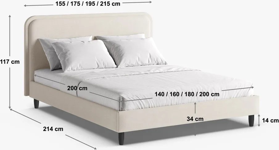 Pat matrimonial grej tapițat cu somieră 180x200 cm Aveline – Micadoni