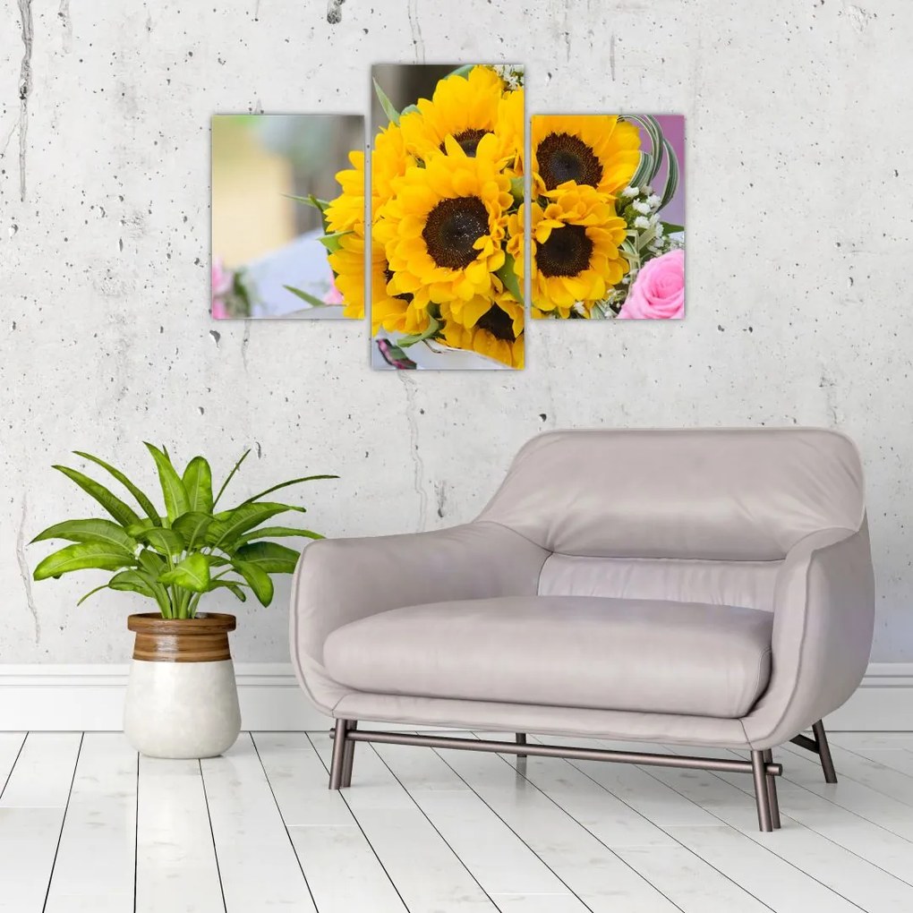 Tablou cu buchetul miresii de floarea soarelui (90x60 cm)