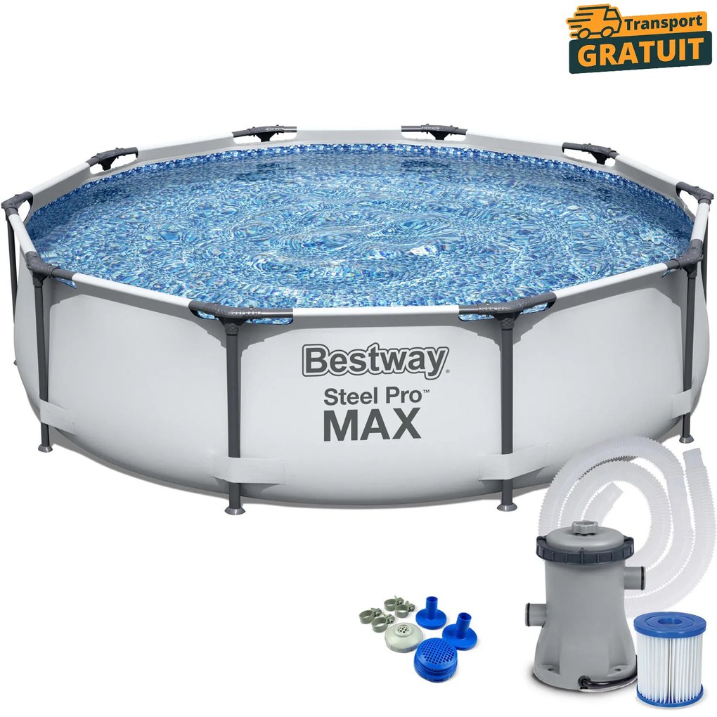 Piscina rotunda cadru metalic 4678 litri Bestway 305x76 cm cu pompa si flitru incluse