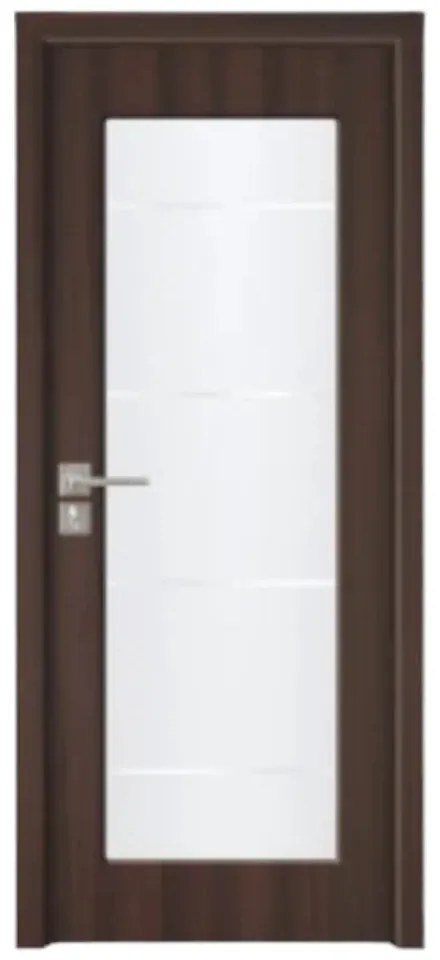 Usa Interior din MDF Novo Doors ND110-1, Cadru din Lemn Masiv, Geam Sablat, KIT COMPLET, Toc , Manere si balamale incluse (Culoare: Wenge, Toc: