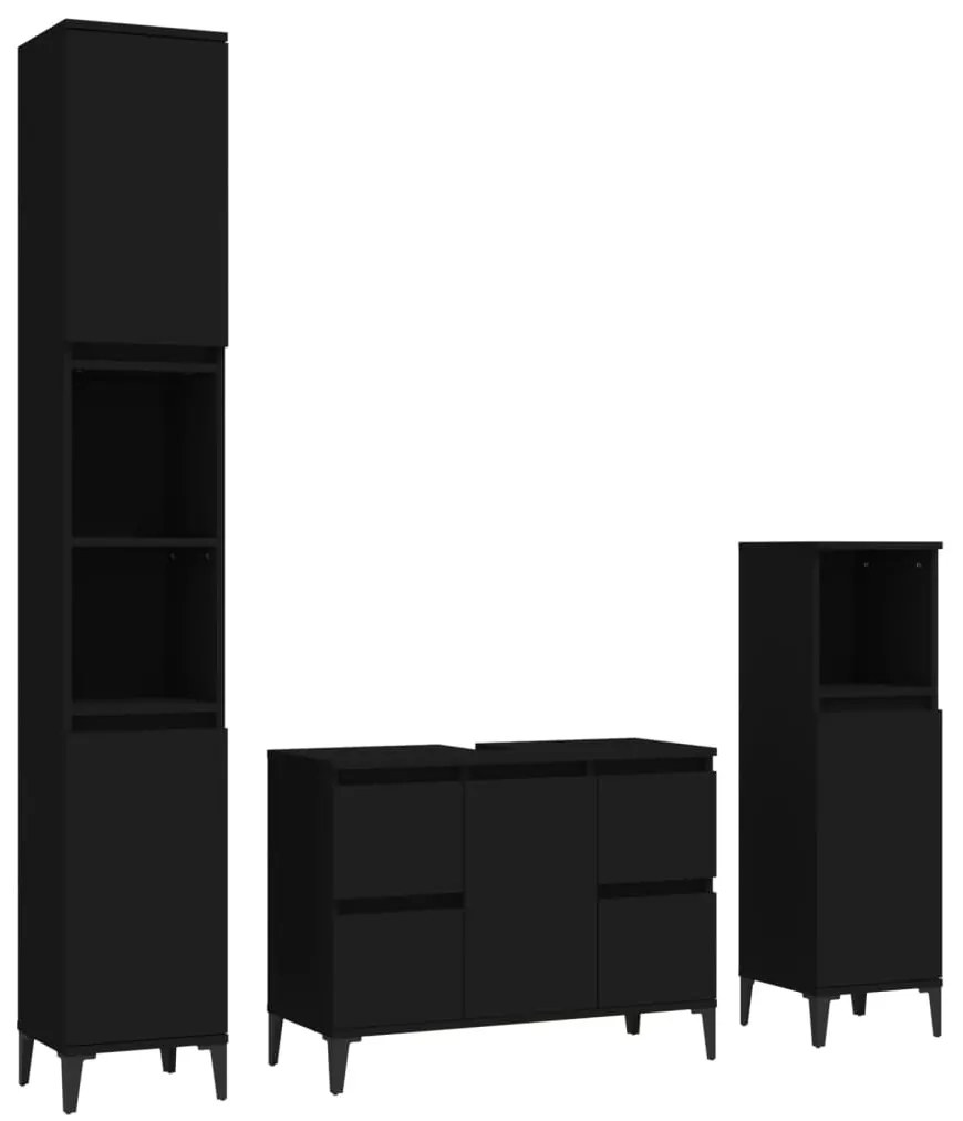 3185606 vidaXL Set mobilier de baie, 3 piese, negru, lemn compozit