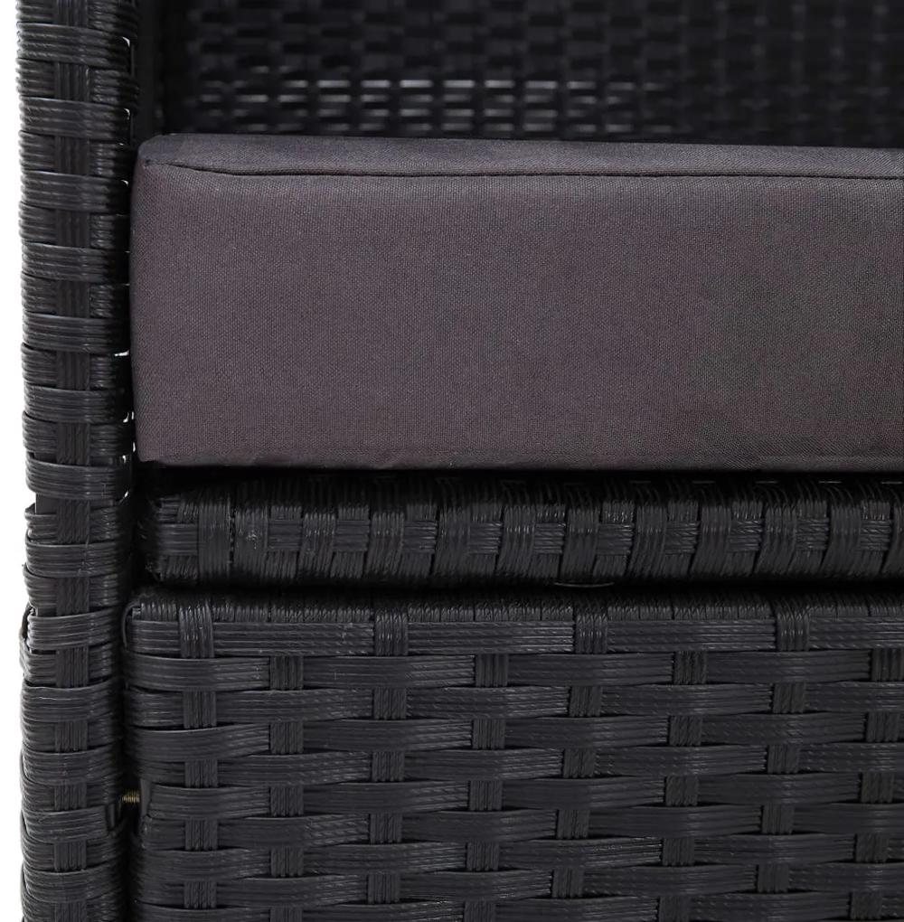 Pat canapea de exterior cu copertina, negru, poliratan 1, Negru