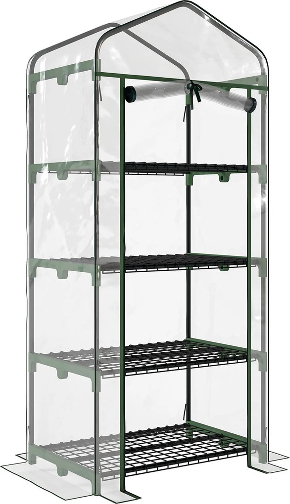 Outsunny Sera pentru Balcon Compacta cu 4 Rafturi pentru Plante, Sera pentru Gradina cu Acoperis din PVC Transparent, 70x50x160cm | Aosom Romania