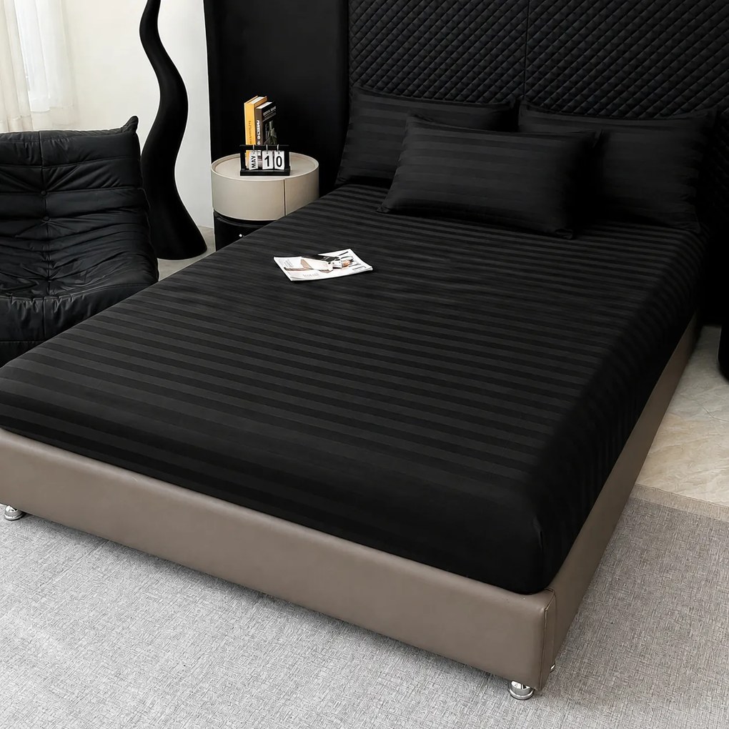 Lenjerie Premium Damasc, bumbac 100%, 6 piese, pat 2 persoane, negru