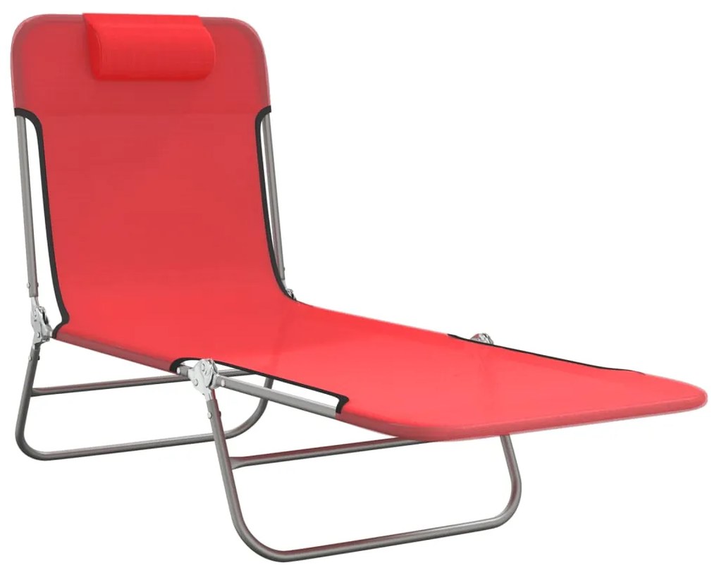 Sezlonguri pliante, 2 buc., rosu, textilena si otel