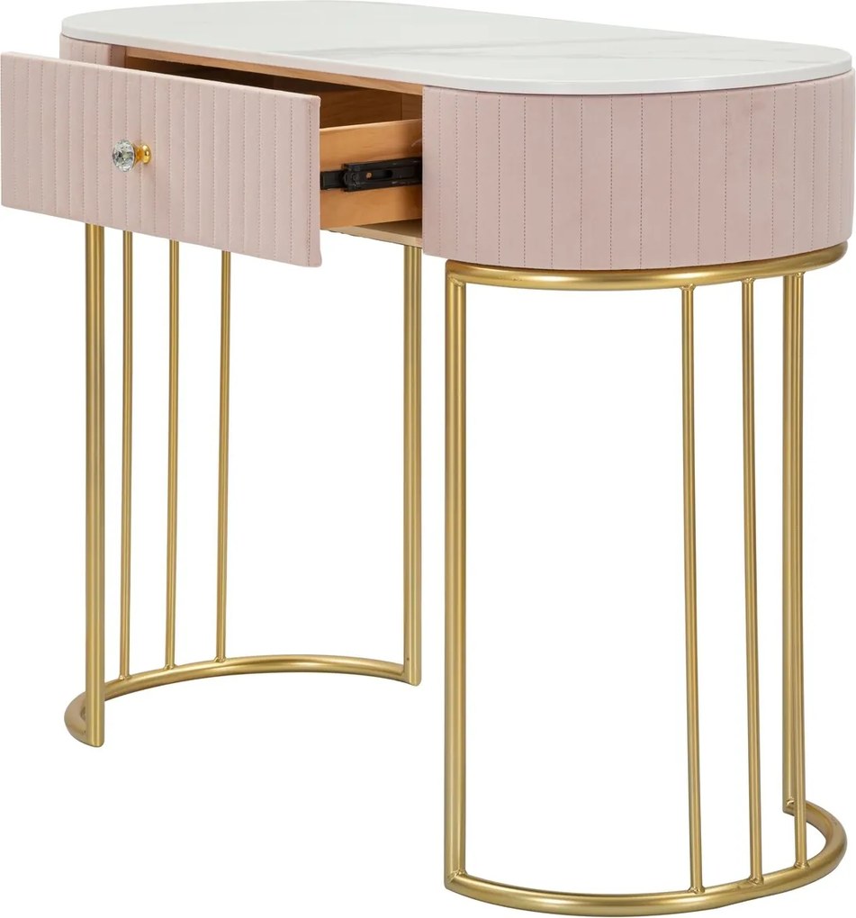 Consola, Mauro Ferretti, Montpellier, 100 x 40 x 75 cm, fier/lemn/piele ecologica, roz/auriu/alb