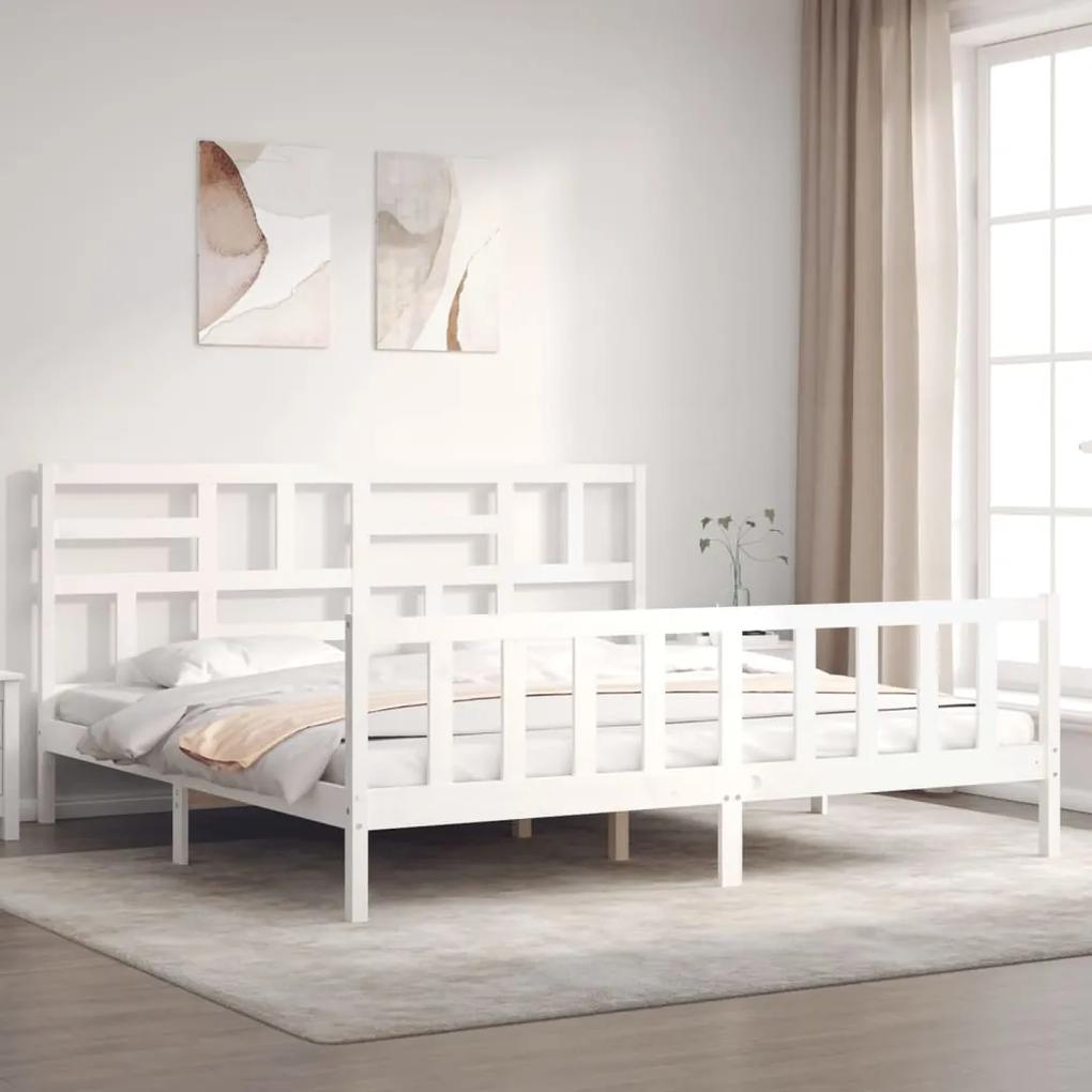 3193097 vidaXL Cadru pat cu tăblie 200x200 cm, alb, lemn masiv