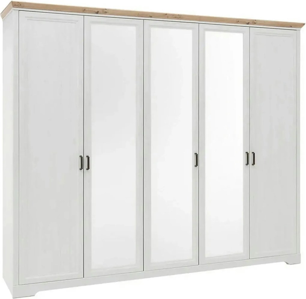Dulap JASMIN, alb/stejar artisan, PAL, cu 5 usi, 264x64x220 cm