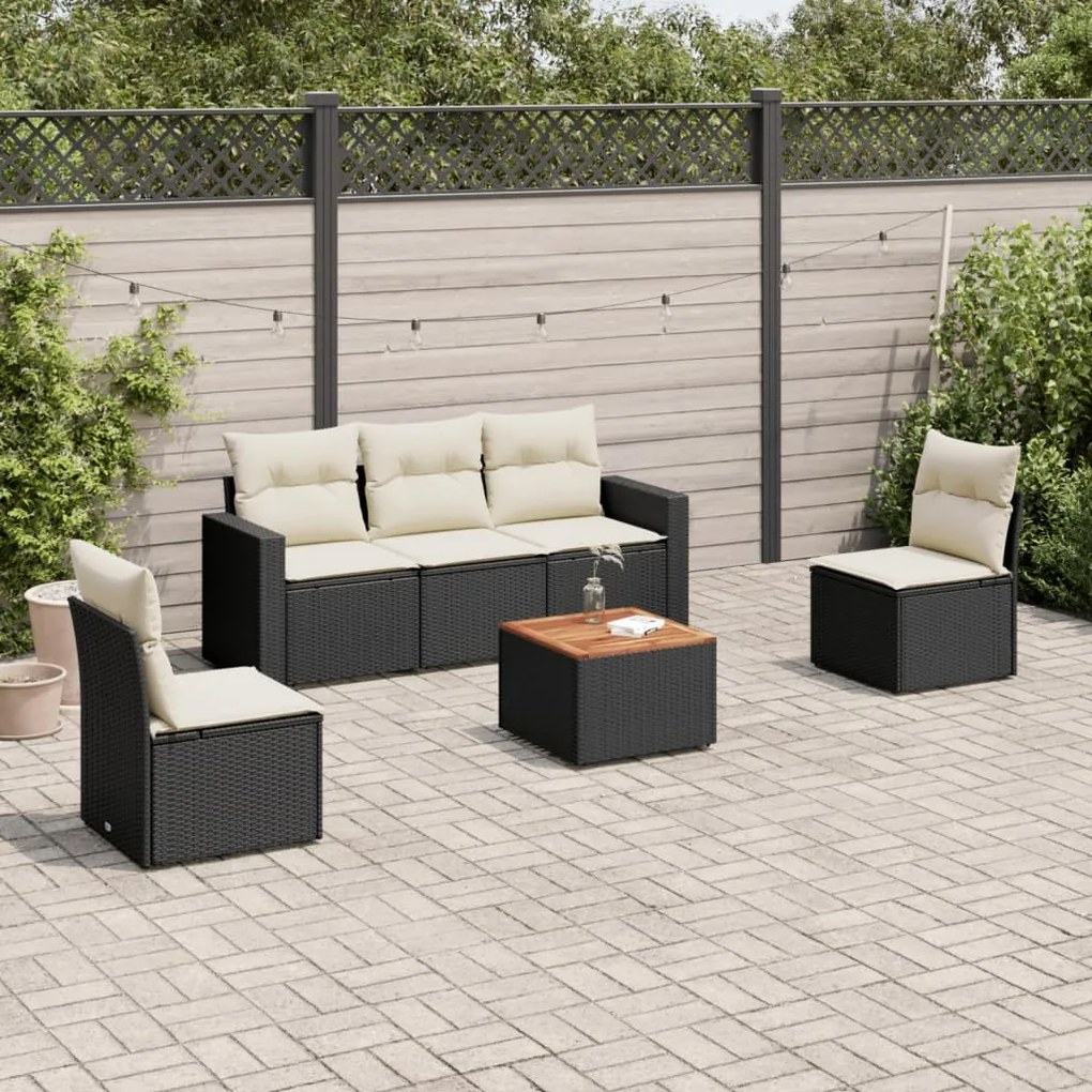 3256392 vidaXL Set mobilier de grădină cu perne, 6 piese, negru, poliratan