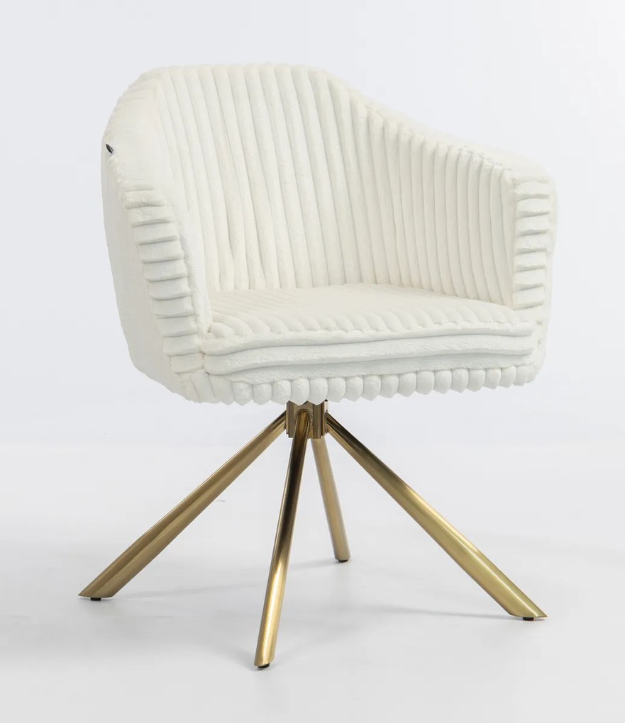 HR832 BAZĂ STEA Scaun Alb Teddy Cord cu Bază Aurie